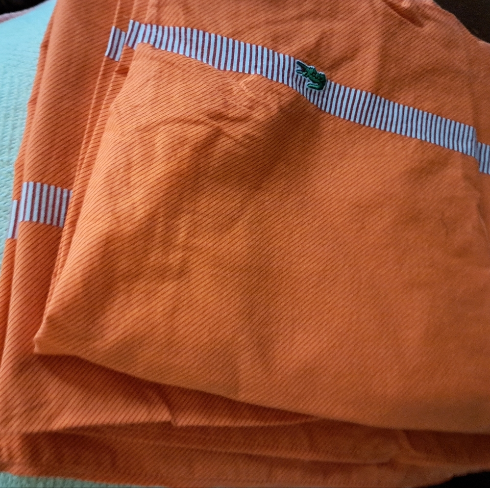 Orange Striped Queen Duvet And 2 Shams Matching Throw Pillow